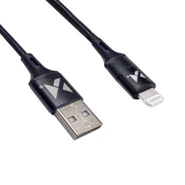 Kabeļu USB kabelis iPhone zibens 2.4a 1m melns