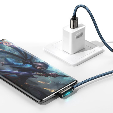 Câble de câble légendaire d'angle pour lecteur USB-C 66W 2M bleu