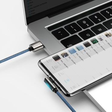 Legendariska vinkelkabelkabel för USB-spelare USB-C 66W 2M Blue