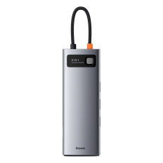 Multifuncional Hub 9in1 USB-C 3XUSB 3.2 PD VGA Full HD HDMI 4K TF e leitor de cartão SD RJ45 Cinza