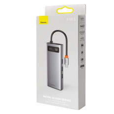 Multifuncional Hub 9in1 USB-C 3XUSB 3.2 PD VGA Full HD HDMI 4K TF e leitor de cartão SD RJ45 Cinza