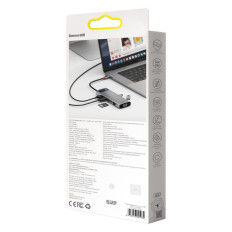 Multifuncional Hub 9in1 USB-C 3XUSB 3.2 PD VGA Full HD HDMI 4K TF e leitor de cartão SD RJ45 Cinza