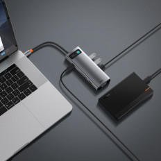 Multifuncional Hub 9in1 USB-C 3XUSB 3.2 PD VGA Full HD HDMI 4K TF e leitor de cartão SD RJ45 Cinza