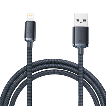 Kabeļu kabelis ātrai iekraušanai un datu pārsūtīšanai IPHONE Lightning 2.4a 2m melns