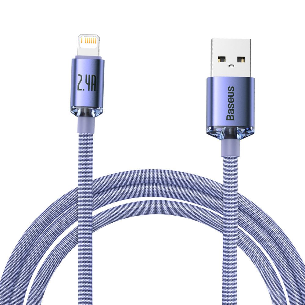 Cabo de cabo para carregamento rápido e transferência de dados USB iPhone relâmpago 2.4a 2m roxo