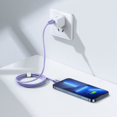Kabeļu kabelis ātrai iekraušanai un datu pārsūtīšanai USB-C iPhone Lightning 20W 1.2m Violet