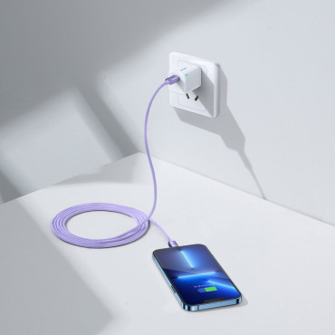 Kabelinė kabelis greitai pakrovimui ir duomenų perdavimo USB-C iPhone žaibas 20W 2M violetinė