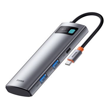 Multifunktionell USB-nav 7W1 Typ C HDMI TF-kortläsare PD Grå