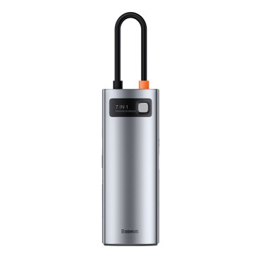 Multifunktionell USB-nav 7W1 Typ C HDMI TF-kortläsare PD Grå