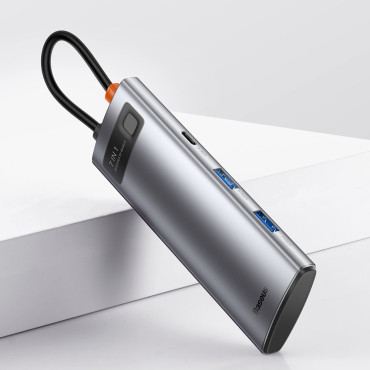 Multifunktionell USB-nav 7W1 Typ C HDMI TF-kortläsare PD Grå