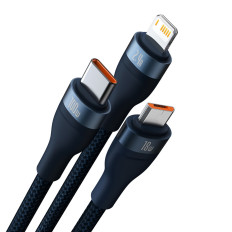 Flash Series II USB USB-C kabel iPhone Lightning MicroUSB 100W 1.2m Blå