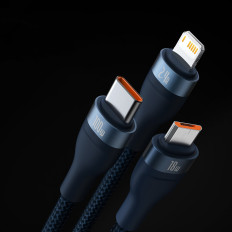 Flash Series II USB USB-C kabel iPhone Lightning MicroUSB 100W 1.2m Blå