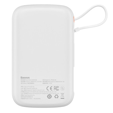 QPOW-PowerBank 10000mAh eingebauter USB-Kabeltyp C 22.5W Schnellladung weiß
