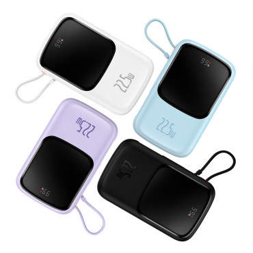 QPOW-PowerBank 10000mAh eingebauter USB-Kabeltyp C 22.5W Schnellladung weiß