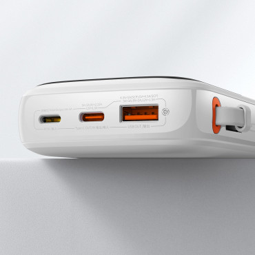 Qpow powerbank 10000mAh embutido cabo USB tipo C 22.5W carga rápida branco