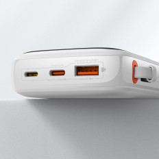 Qpow powerbank 10000mAh embutido cabo USB tipo C 22.5W carga rápida branco