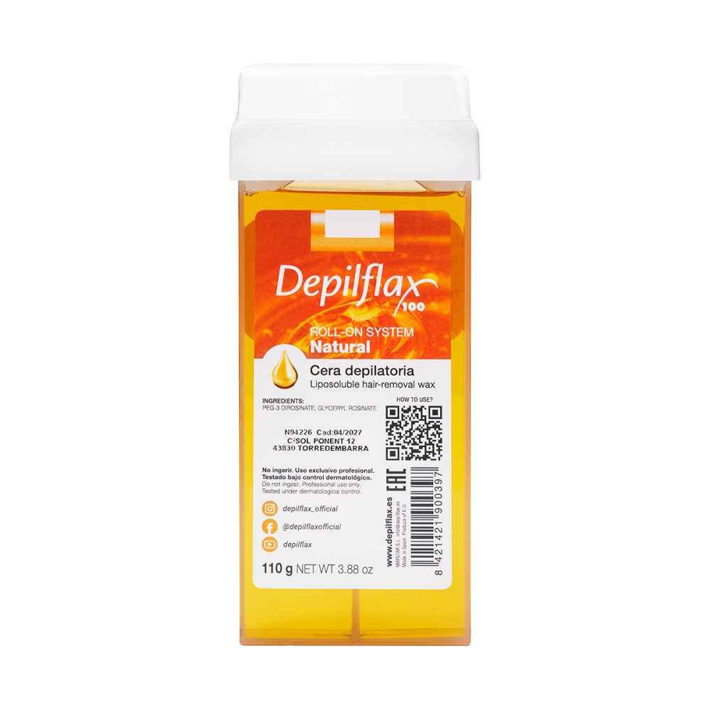 Depilflax 100 naravni depilacijski vosek v roli 110g — sprednji pogled