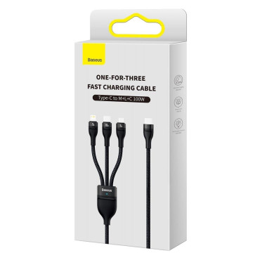 Flash Series II USB-C Cable iPhone Lightning MicroUSB 100W 1.5m μαύρο