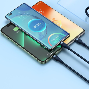 Flash Series II USB-C USB kaabel Tüüp iPhone Lightning MicroUSB 100W 1.5m Sinine