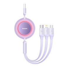 Cavo arrotolato 3in1 USB MicroUSB + iPhone Lightning + USB-C 66W 1.1m VIOLA
