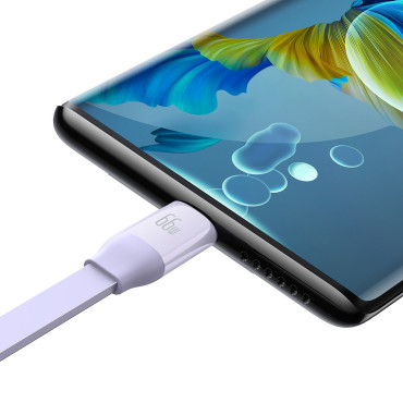 Τυλιγμένο καλώδιο 3in1 USB Microucb + iPhone Lightning + USB-C 66W 1.1m βιολετί