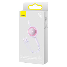 Velmēts kabelis 3in1 USB microusb + iPhone zibens + USB-C 66W 1.1m Violet