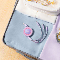 Velmēts kabelis 3in1 USB microusb + iPhone zibens + USB-C 66W 1.1m Violet