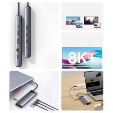 Multifunksjonell nav 12in1 USB-C HDMI DP USB-C Minijack 3.5mm Rj45 sd