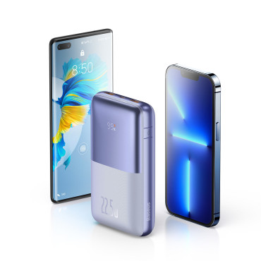 PowerBank Bipow Pro 20000MAH 22.5W su USB C USB kabeliu 0.3m violetinė