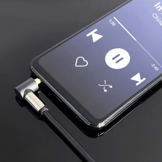 AUX kábel szög férfi-férfi kábel Mini Jack 1.5m fekete