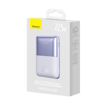 PowerBank BIPOW PRO 20000MAH 22.5W ar USB-C USB kabeli 0.3m Violet