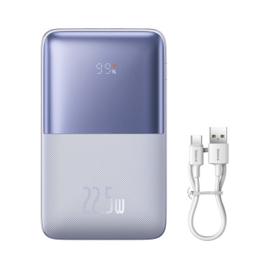 PowerBank BIPOW PRO 20000MAH 22.5W ar USB-C USB kabeli 0.3m Violet