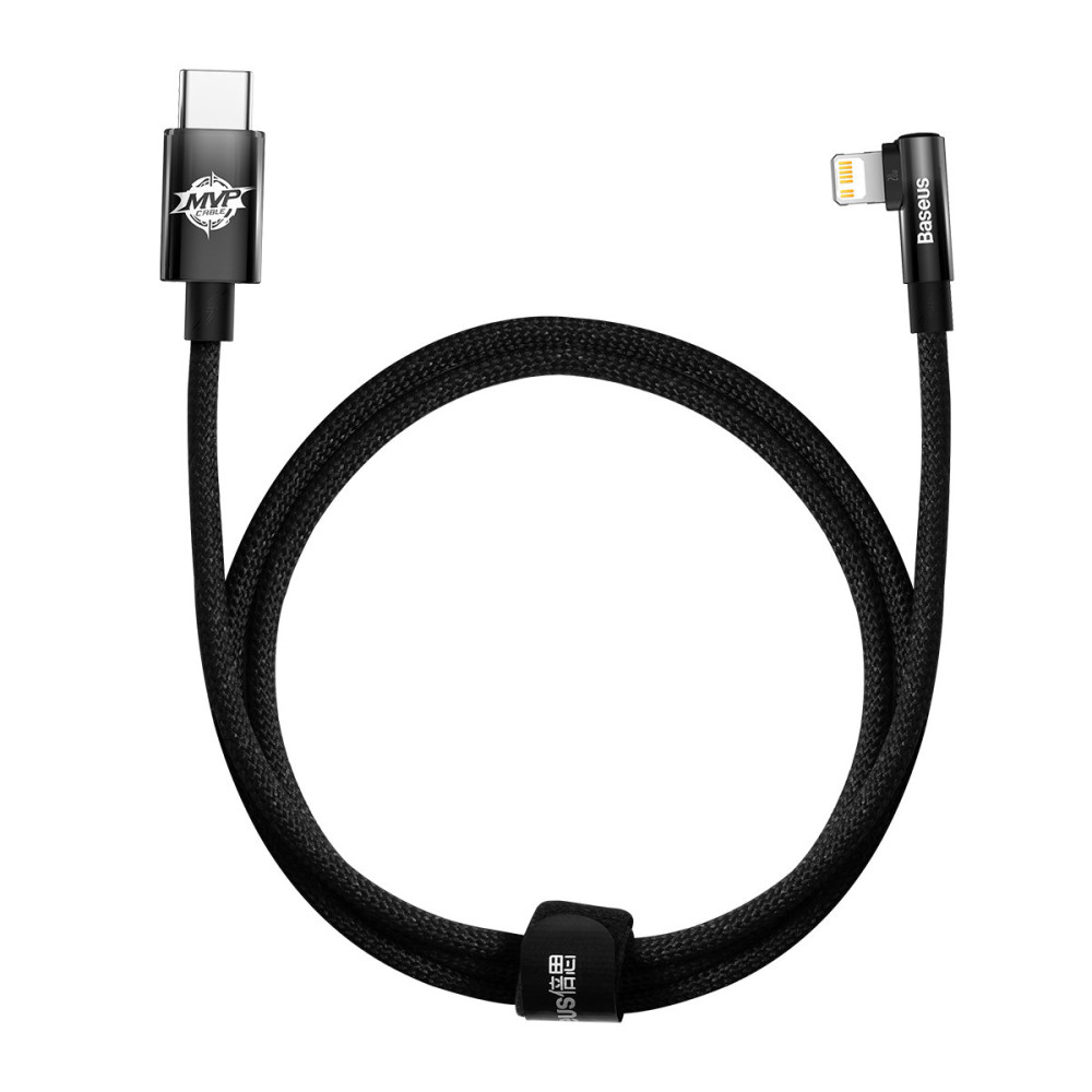 Cavo di erogazione dell'energia del cavo angolato con il lato positivo USB-C iPhone Lightning 1m 20W nero