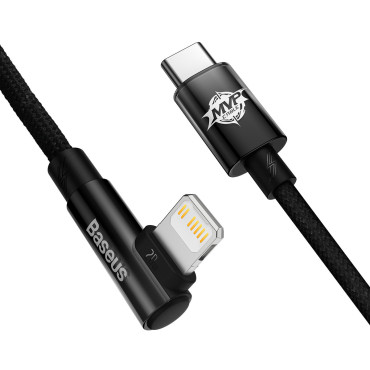 Cabo de alimentação de cabo angular com lado Up USB-C iPhone Relâmpago 1M 20W Preto
