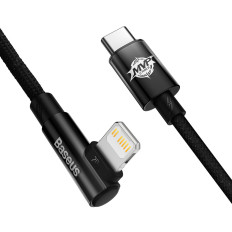 Cable de entrega de cable de cable en ángulo con un lado USB-C iPhone Rayo 1M 20W negro