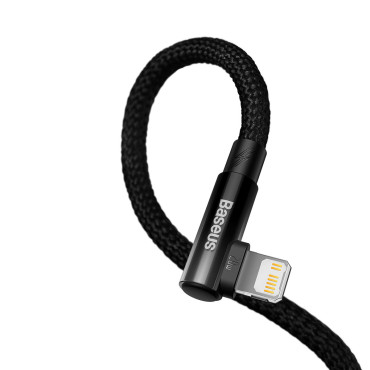 Cable de entrega de cable de cable en ángulo con un lado USB-C iPhone Rayo 1M 20W negro