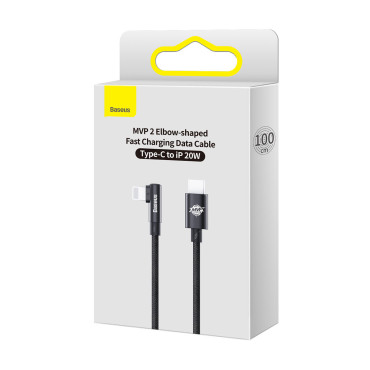 Cavo di erogazione dell'energia del cavo angolato con il lato positivo USB-C iPhone Lightning 1m 20W nero