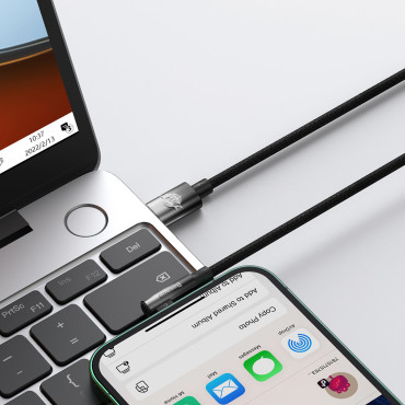 Cavo di erogazione dell'energia del cavo angolato con il lato positivo USB-C iPhone Lightning 1m 20W nero