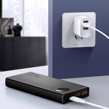 Adaman PowerBank ar ātru ielādi 20000mAh 22.5W USB-C kabelis 0.3m Black
