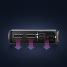 Adaman PowerBank ar ātru ielādi 20000mAh 22.5W USB-C kabelis 0.3m Black