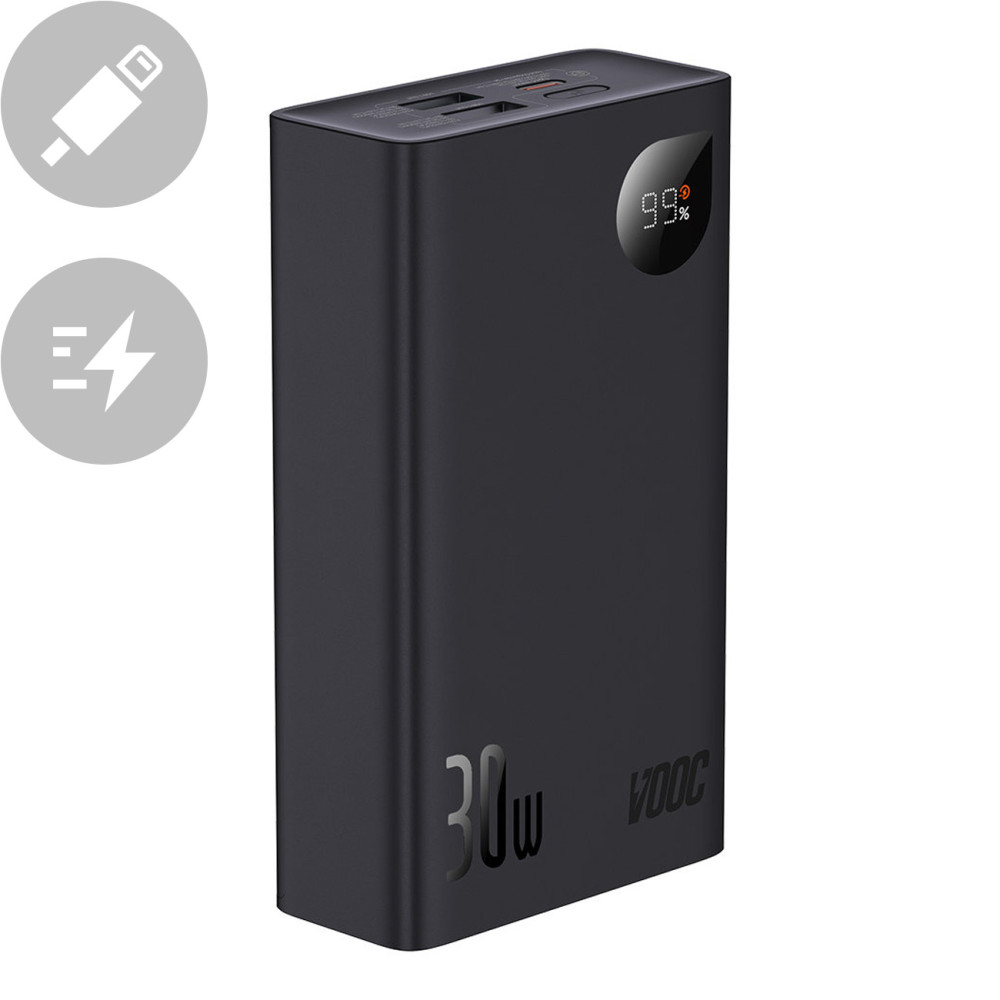 PowerBank ar displeju 20000mAh 30W 2xusb 1xusb-c ātru uzlādi SCP vooc melns