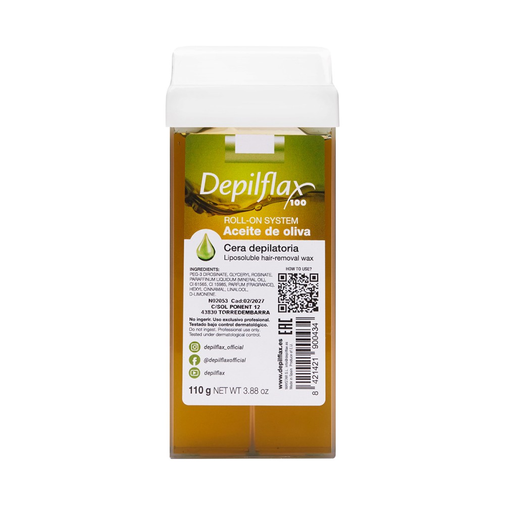 Depilflax 100 depilačný vosk v role s vôňou olivy 110g — pohľad spredu