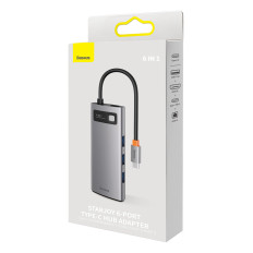 Starjoy Hub 6W1 USB-C 3xUSB HDMI RJ45 PD Grigio