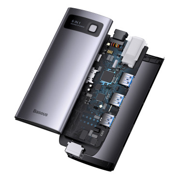 Starjoy Hub 6W1 USB-C 3xUSB HDMI RJ45 PD Cinza