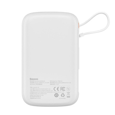 Powerbank met snel laden 10000mAh 20W QC-PD-SCP-FCP iPhone Bliksem Kabel wit