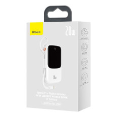 PowerBank ar ātru iekraušanu 10000mAh 20W QC-PD-SCP-FCP iPhone zibens kabelis balts