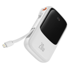 PowerBank ar ātru iekraušanu 10000mAh 20W QC-PD-SCP-FCP iPhone zibens kabelis balts