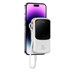PowerBank ar ātru iekraušanu 10000mAh 20W QC-PD-SCP-FCP iPhone zibens kabelis balts