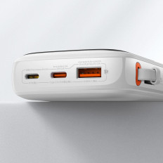 PowerBank ar ātru iekraušanu 10000mAh 20W QC-PD-SCP-FCP iPhone zibens kabelis balts