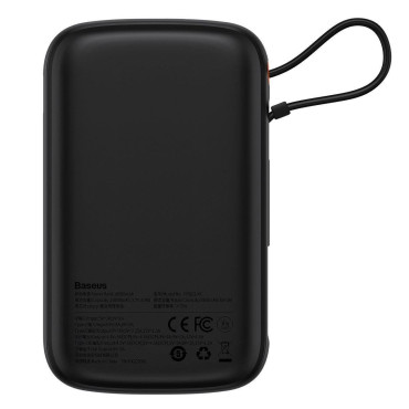 PowerBank ar ātru iekraušanu 10000mAh 22.5W QC-PD-SCP-FCP USB-C kabelis melns